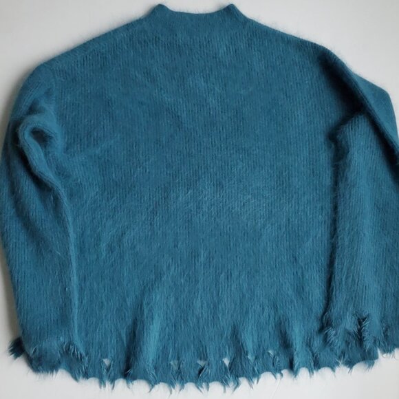 Women's Angora Sweater Cropped Style Torn Fringe Design Casual Dressy Cozy Fuzzy - Picture 5 of 9